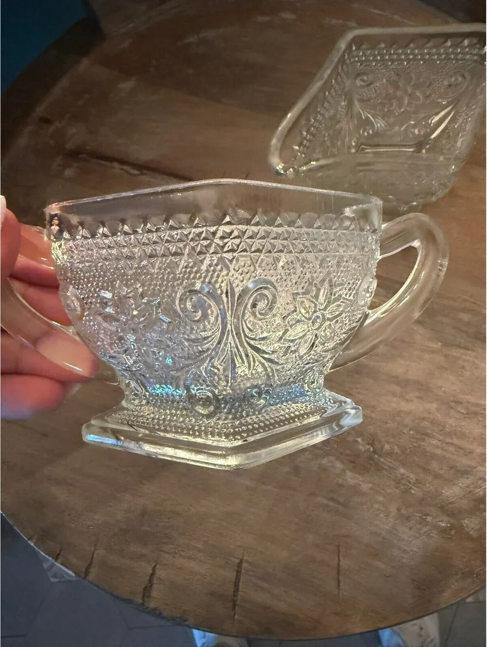 Vintage Indiana Glass Sandwich Pattern Pressed Glass Creamer and Sugar Bowl Set